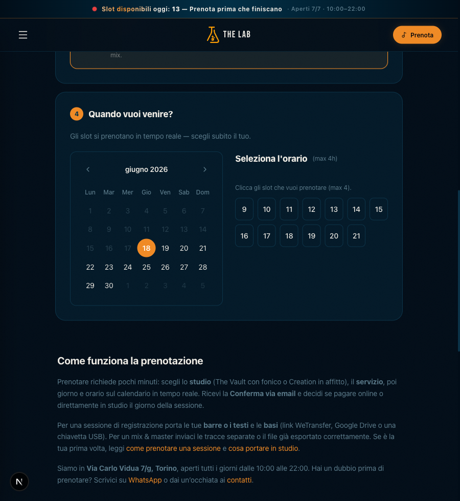 Step 4 — scegli data, orario e numero di ore